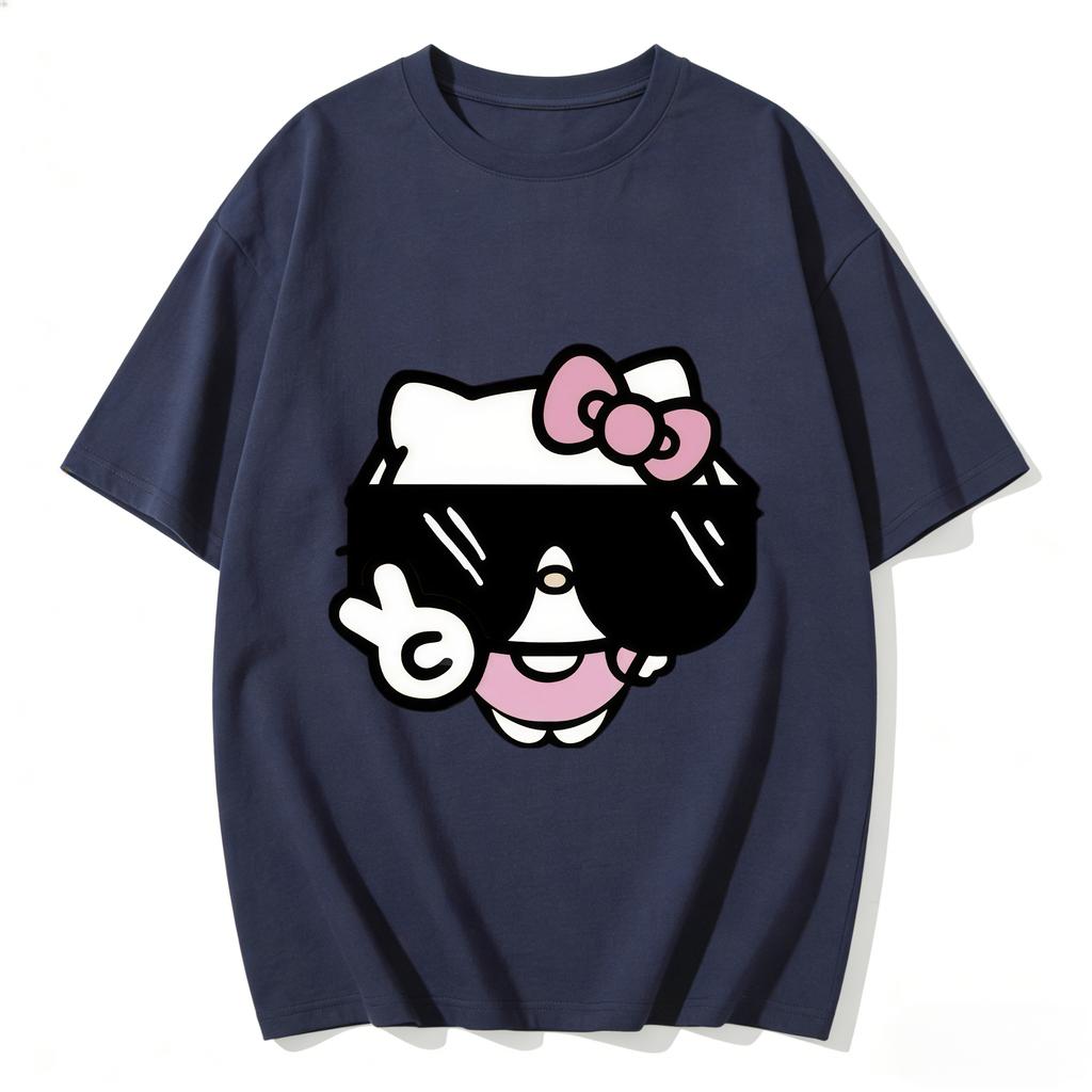 2026 Summer New Arrival Cool Kitty Sunglasses Print Couple T Shirts Casual Loose Family Matching Outfits Parentchild Tees Tops