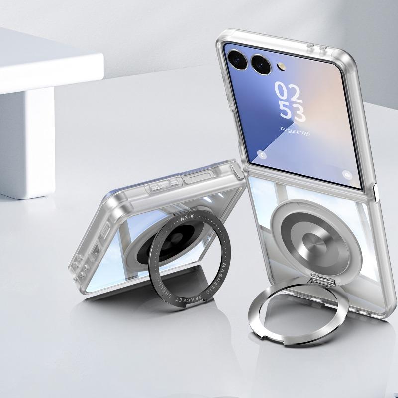 Магнитный держатель-кольцо Подставка Защитный чехол для телефона для Samsung Galaxy Z Flip 7 Ударопрочный Гибридный ТПУ ПК Прозрачная задняя крышка