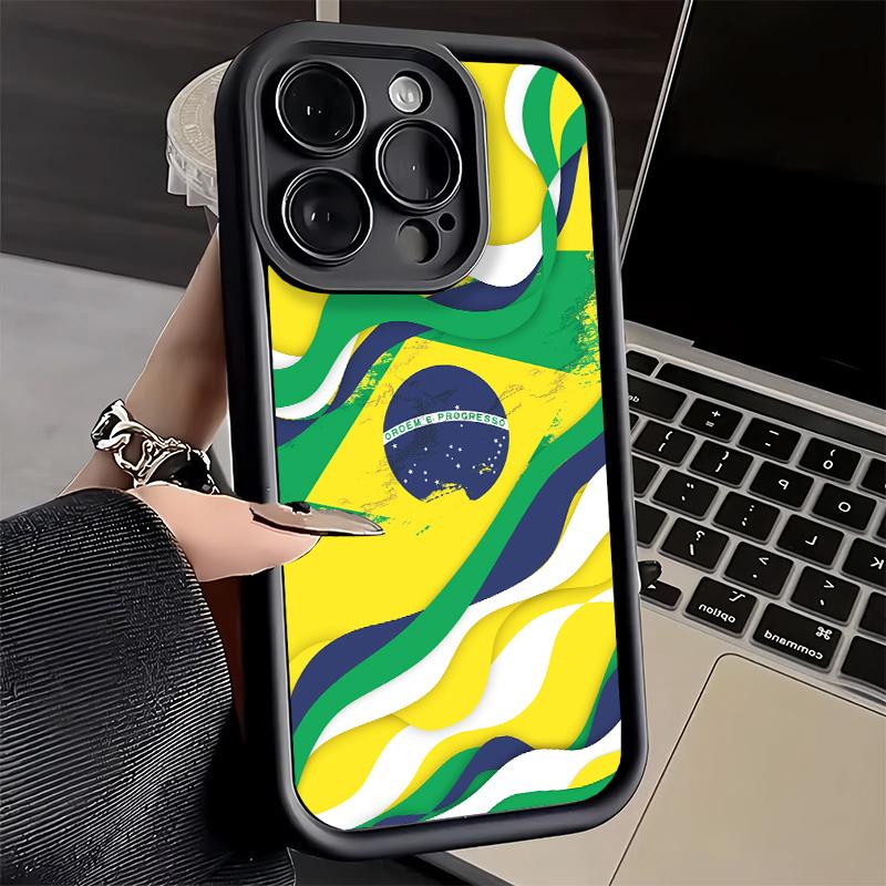 Чехол для телефона iPhone 17 Air 16E 15 16 Pro Max Бразилия Бразильский флаг Чехол 14 Plus 13 12 Mini Мягкий силиконовый Fundas