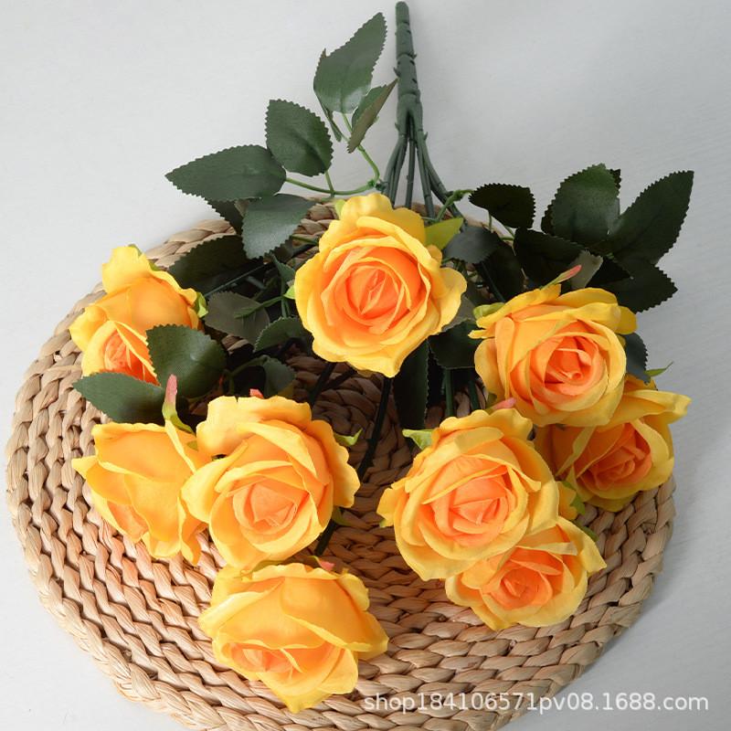 Artificial Ninehead Rose Bouquet Wedding Decor Silk Flowers For Home And Event Use