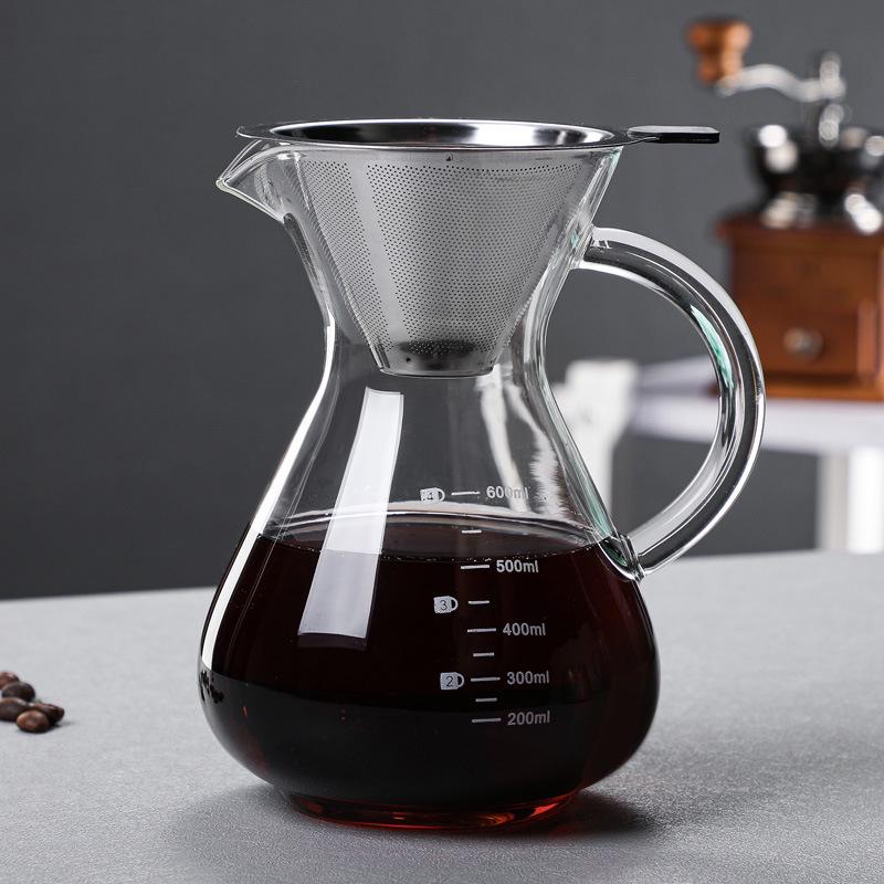 Thick Glass Hand-Pour Coffee Drip Pot & Cold Brew Sharing Cup
