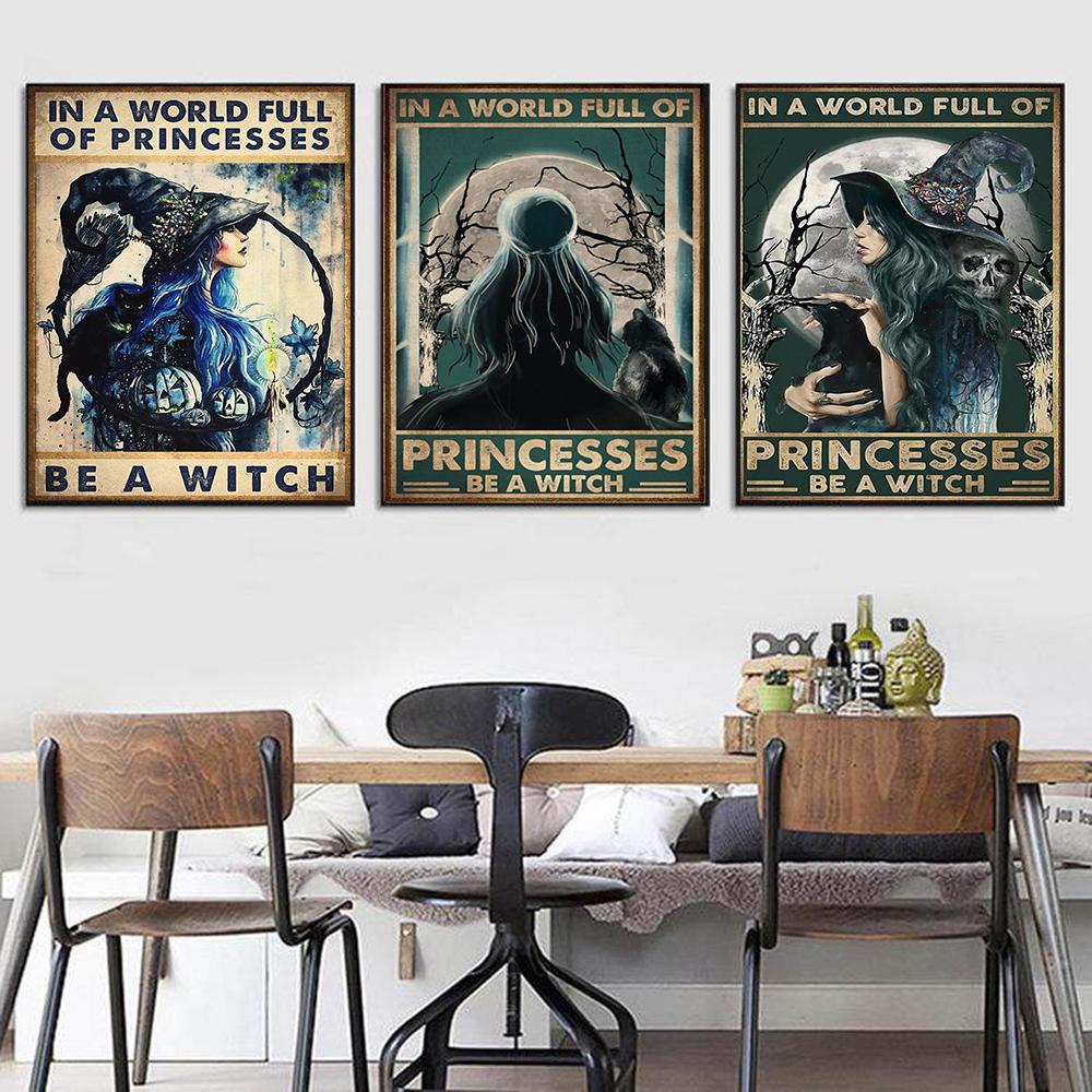 Ретро плакаты на Хэллоуин в мире, полном принцессы, будь ведьмой, холст, картина, винтажные настенные картины, домашний декор для гостиной, без рамки