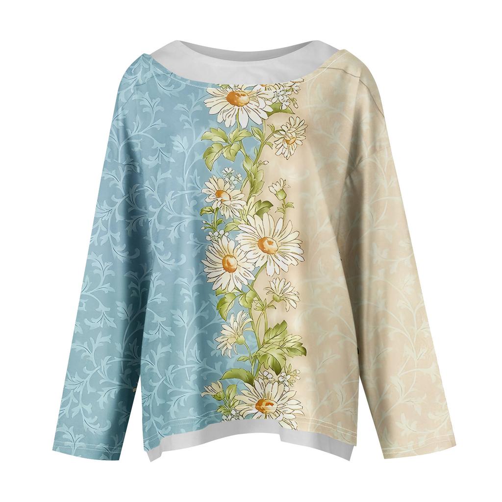 Women's Casual Fashion Vintage Printed Long Sleeve O-Neck Sweatshirt Layer Pullover Top
