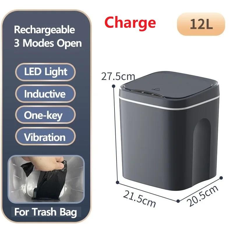 Автоматическая сенсорная мусорная корзина, электрическая водонепроницаемая мусорная корзина, 12 л, умная индукционная корзина для мусора для кухни, ванной комнаты