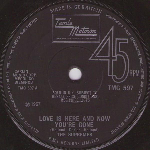 7-дюймовая пластинка SUPREMES - Любовь здесь и сейчас, а тебя уже нет TMG597 Tamla Motown 1967 Великобритания Соул/Фанк Б/У