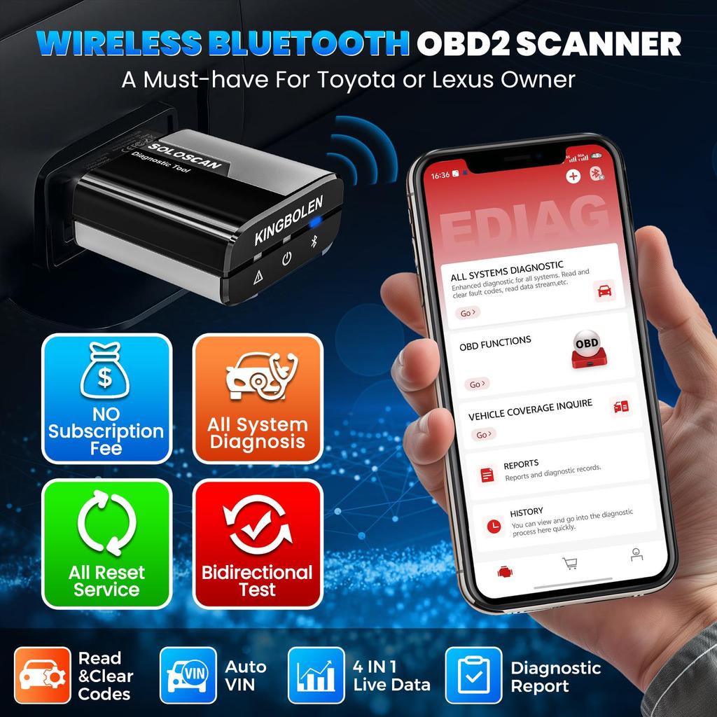KINGBOLEN Soloscan Диагностический инструмент OBD2 для Toyota/Lexus, Диагностический инструмент для всех систем автомобиля, Двунаправленное кодирование ЭБУ, Бесплатное обновление на всю жизнь