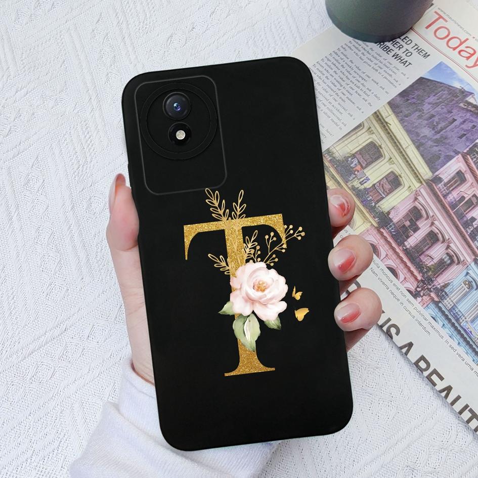 Чехол для телефона Vivo Y02S Y11 Y12 Y15 Y16 Y17 Y19 Y20 Y21 Y30 4G 5G Роскошный защитный жидкий мягкий силиконовый чехол с цветочными буквами для Vivo Bumper Coque