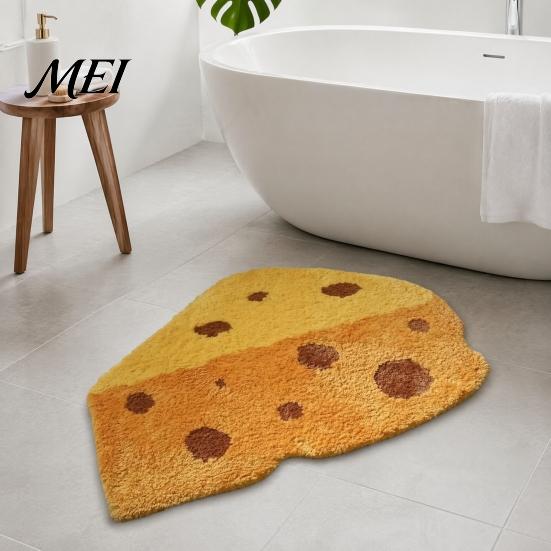 Decorative Home Floor Pad Croissant Bath Mat, Non-slip Absorbent Soft Bathroom Rug, Cheese Monstera Trendy Leaf Shaped Mat Machine Washable