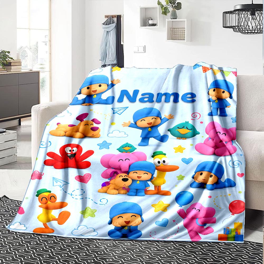 Custom Name Pocoyo Theme Printed Blanket Perfect For Couch Bed Travel Outdoor Use Machine Washable Cozy Durable
