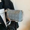 Ielgy Small Square Bag Retro Rhinestone Denim Bag Shoulder Messenger Pillow Bag