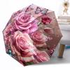 Pink Roses And Butterflies Automatic Umbrella Retractable Design with 8-Rib Durability Sturdy Construction All-Season Umbrella for Travel