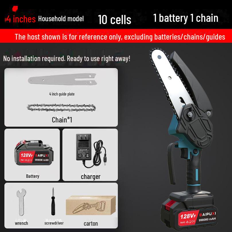 Электрическая цепная пила с литиевой аккумуляторной батареей 4/6 дюймов — портативная, одноручная пила для обрезки и рубки деревьев, облегчающая валку деревьев