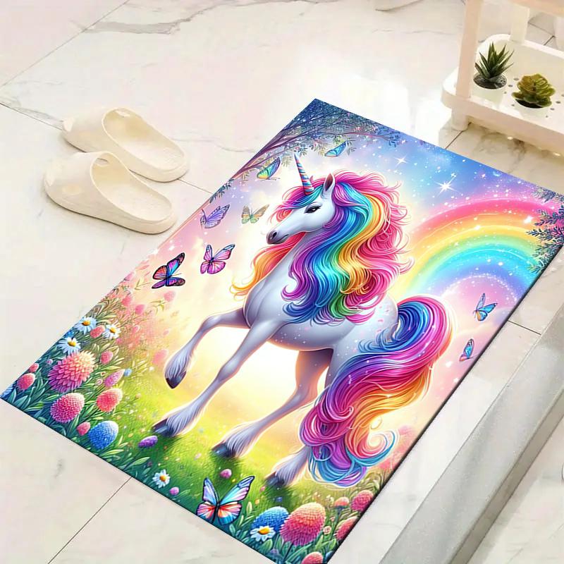 1Pc Rainbow Unicorn Garden Rug Office Carpet Indoor Outdoor Doormat Nonslip Soft Comfortable Living Christmas Halloween Xmas Gift D924450