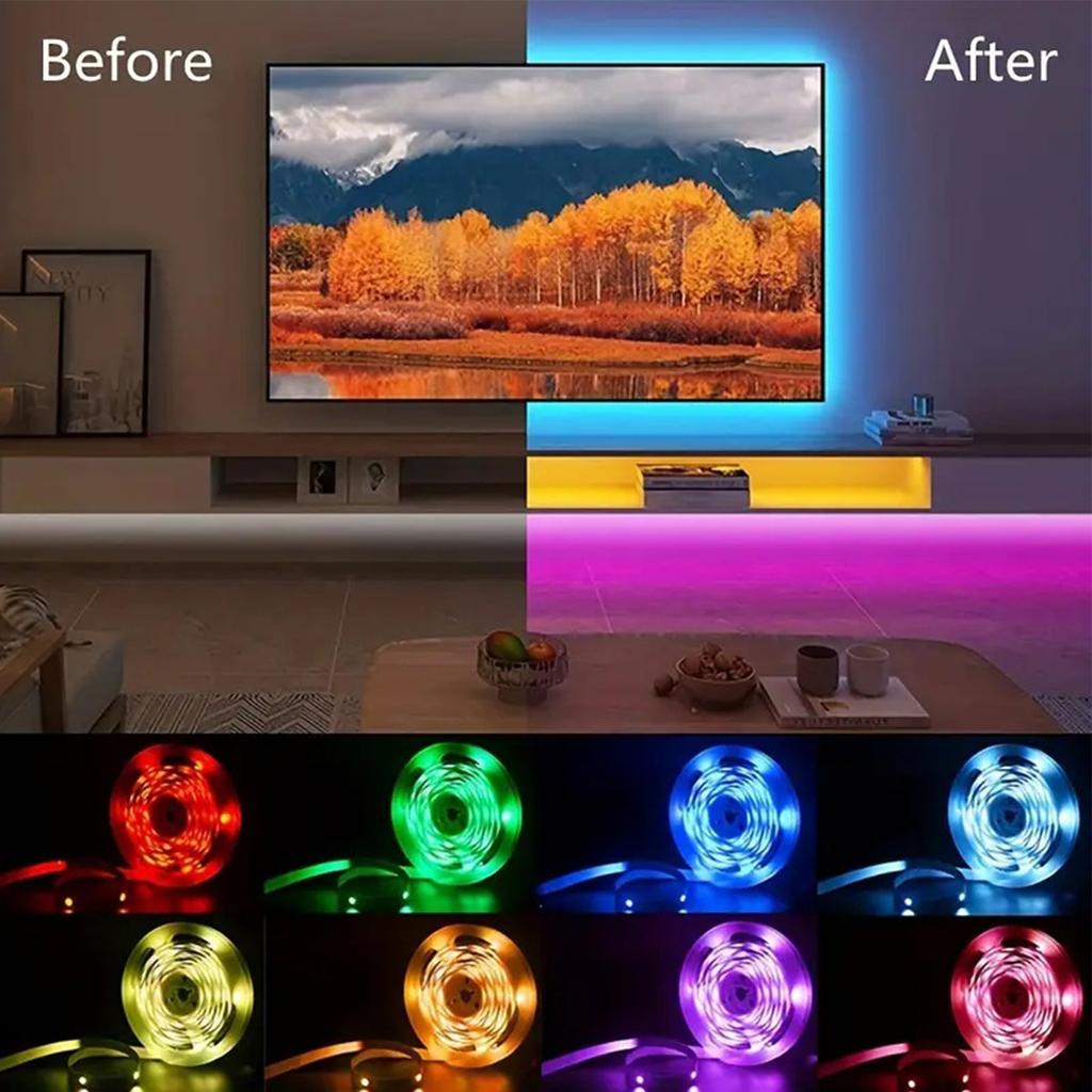 Полоса окружающего освещения RGB, пульт дистанционного управления и управление через приложение, 16 миллионов цветов, функция таймера, синхронизация музыки для комнаты