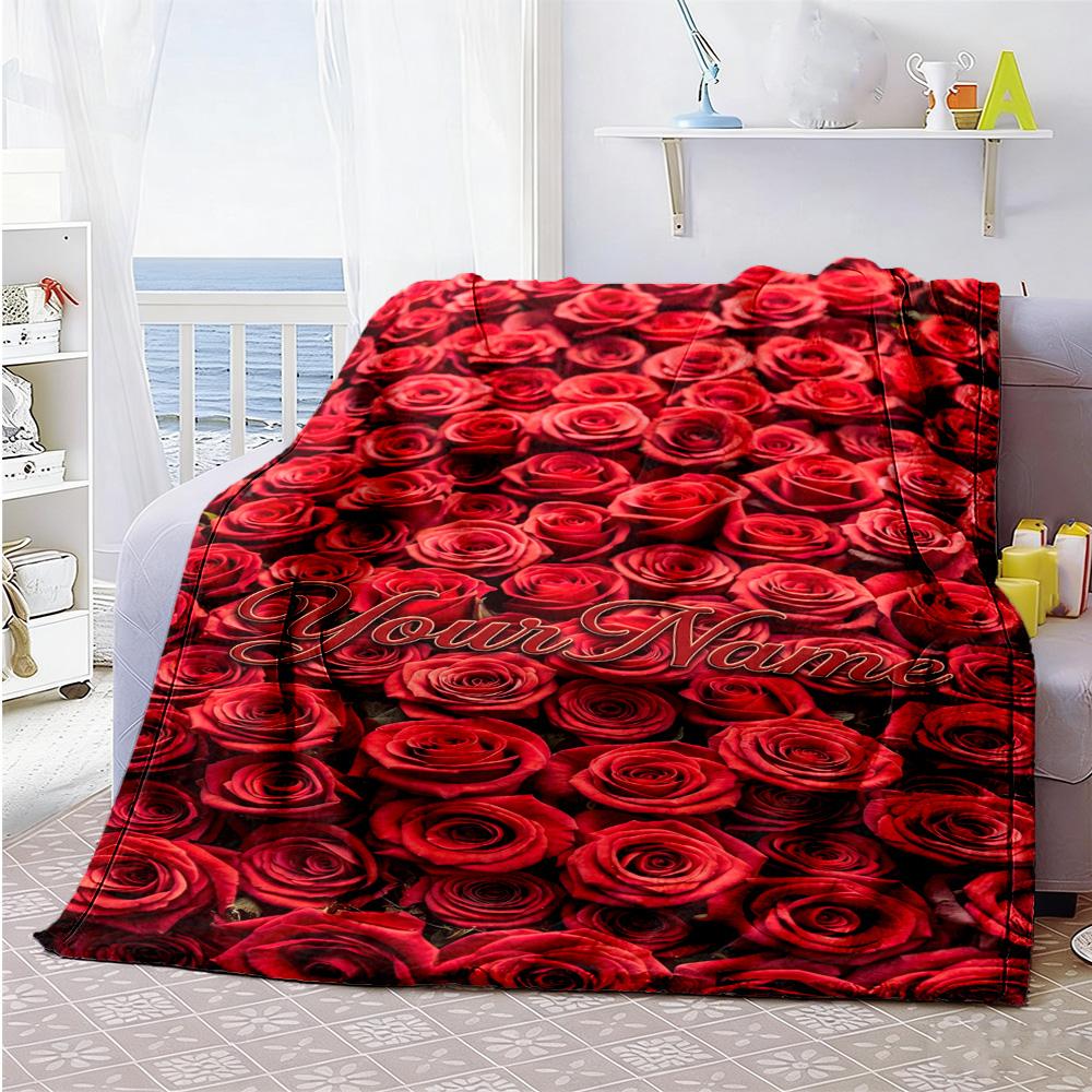 Rose Personalized Name Blanket Gift Customizable Blanket Comfortable Great for Picnics Bed Couch Chair Ideal for All Seasons