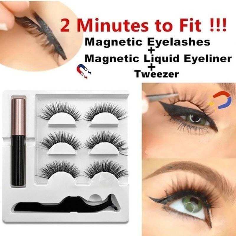 Новинка, 3 пары обычных магнитных ресниц, 5 магнитов, 3D набор норковых ресниц с подводкой для глаз, пинцет, натуральные накладные ресницы