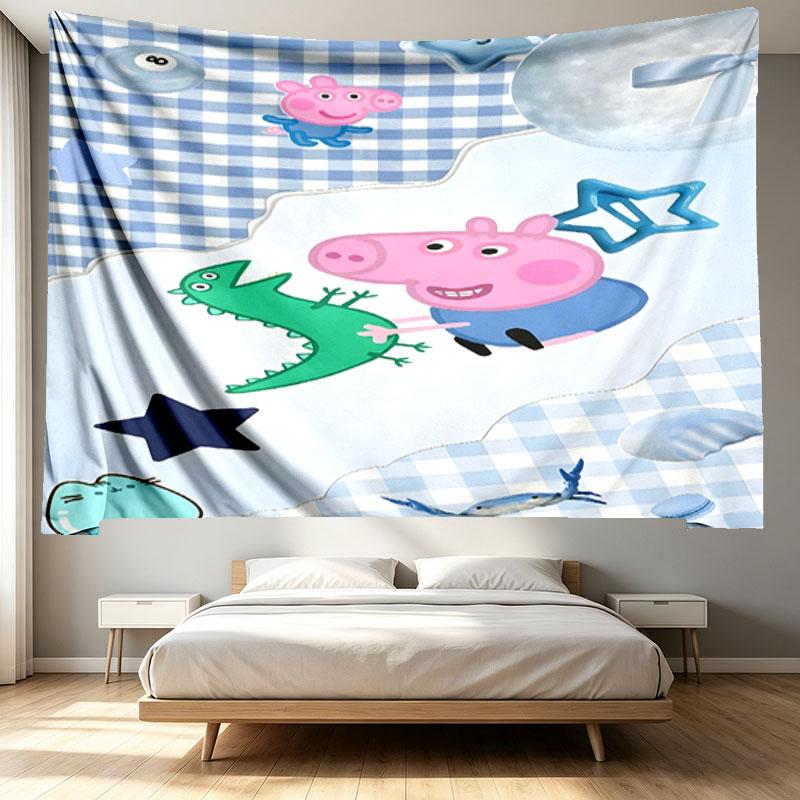 Peppa Pig Print Tapestry - Portable Wall Decor Cloth, for Home, Dorm, Travel, Bedroom, Living Room - Ideal Birthday Housewarming Gift
