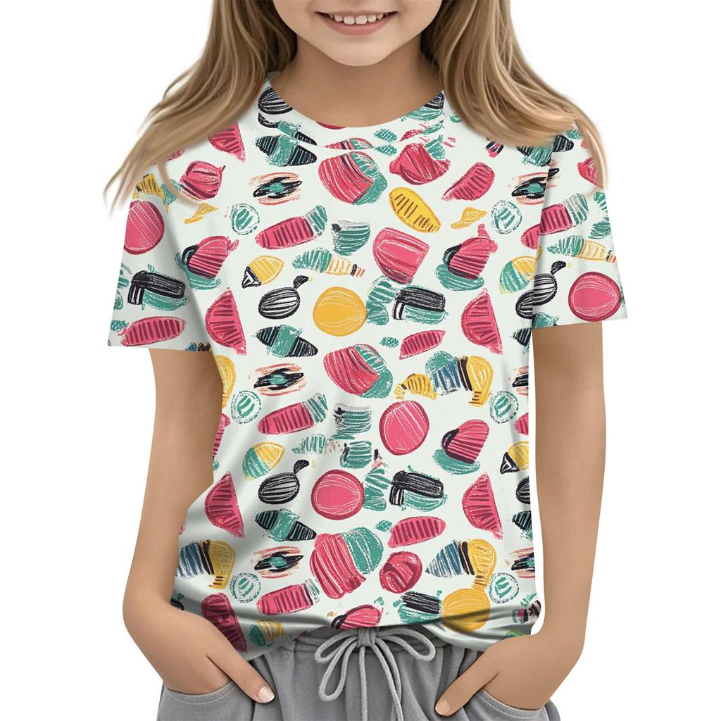 Детская модная повседневная футболка с коротким рукавом и круглым вырезом с растительным принтом