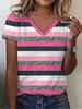 Summer V-neck 3D Multi-color Stripes Printed Top Fashionable Casual Short Sleeved Women's T-shirts