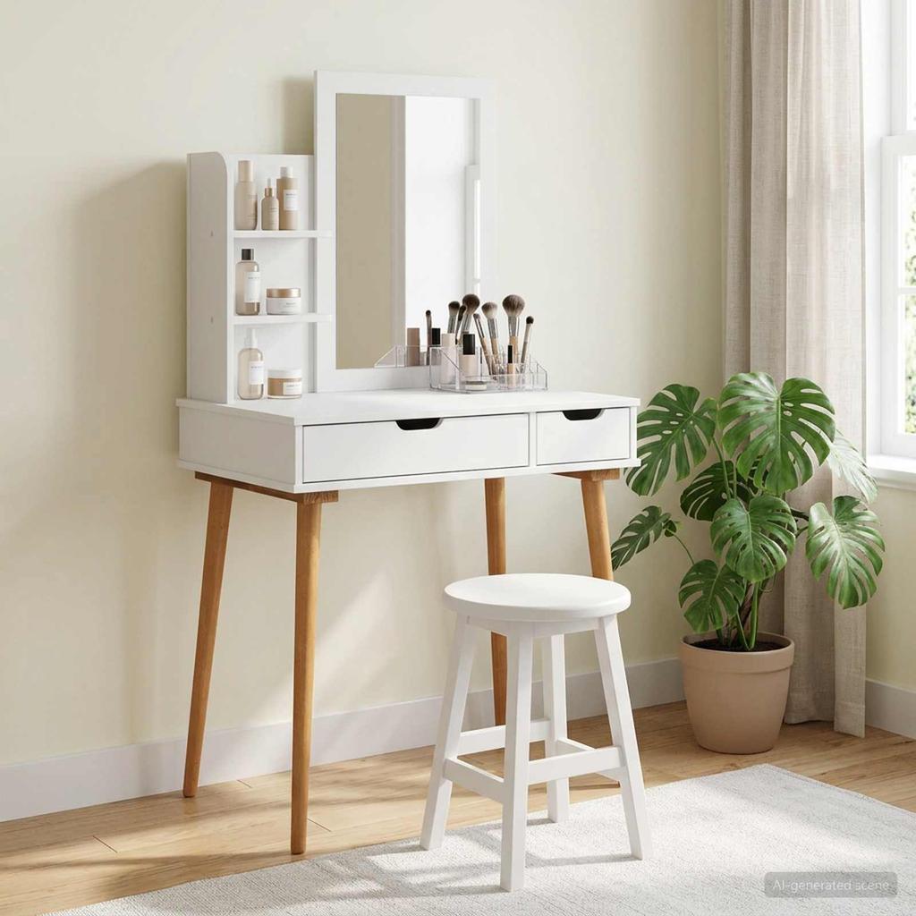 Vanity Table Set FAUSKE 3 pcs White 76 x 50 x 143 cm