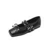 Weiwei Women's 1516-16 Square Head Single Shoes Women's Flat Bottom Shallow Mouth Bow Soft Sole Ballet Shoes with Mary Jane