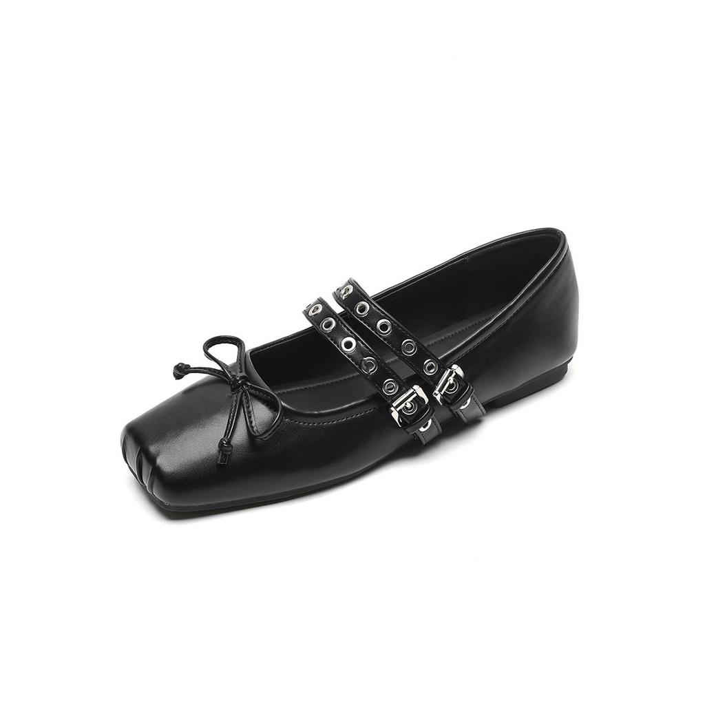 Weiwei Women's 1516-16 Square Head Single Shoes Women's Flat Bottom Shallow Mouth Bow Soft Sole Ballet Shoes with Mary Jane