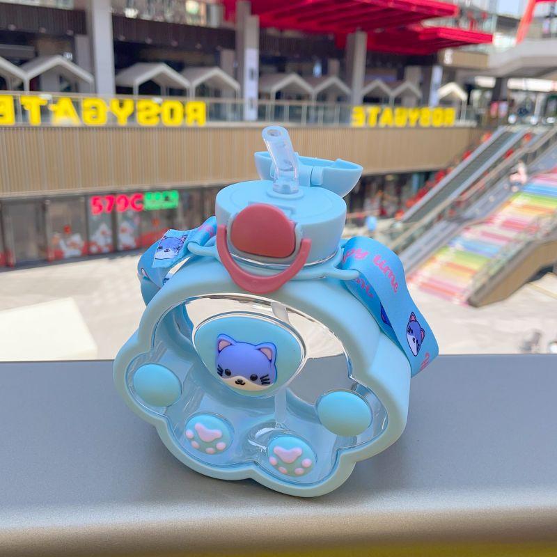 2025 Новая мультяшная детская студенческая забавная пластиковая кружка Mars Rover кошачья лапка простая кружка с соломинкой уличная портативная кружка для воды с откидной крышкой