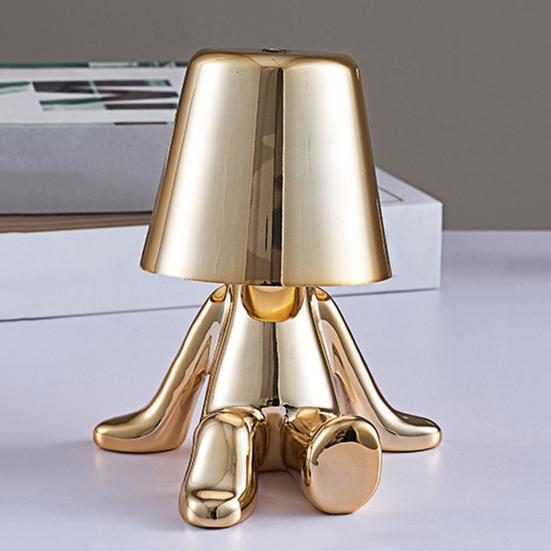 Настольная лампа в виде статуи золотого человека с USB-зарядкой, 3 цвета, регулируемая яркость, сенсорное управление, настольная лампа для дома, спальни, прикроватная декоративная светодиодная лампа для сна