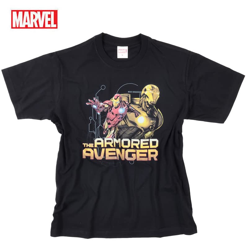 EVERSOUL Marvel Short Sleeve T-Shirt, Iron Man, Avengers, Hulk, Captain America, American Comic Book Merchandise, Gift, Men's, Black, Size M [Parallel