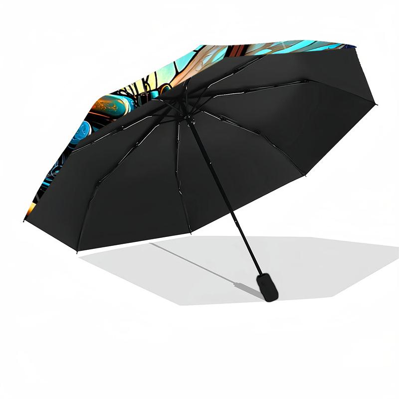 Glass Motorcycle Art Outdoor Automatic Umbrella Compact & Durable 8-Rib Design Durable Plastic & Iron All-Season Use Fashion Lovers