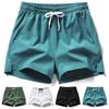 Men Summer Casual Shorts Mid-rise Elastic Waistband Pockets Beach Shorts Solid Color Wide Leg Loose Fit Fitness