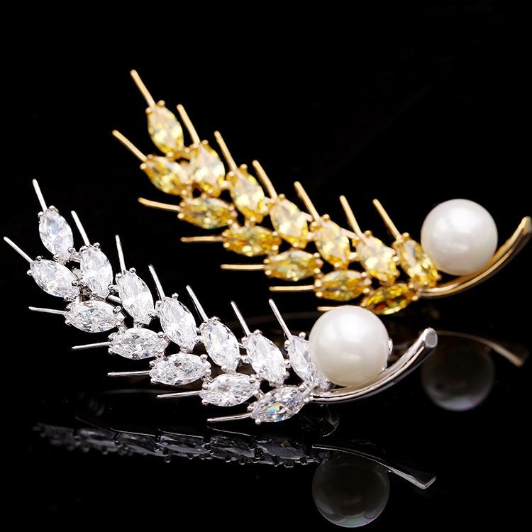 Новая мода золотая пшеничная жемчужина брошь женские аксессуары простая атмосфера осенне-зимний костюм модный корсаж