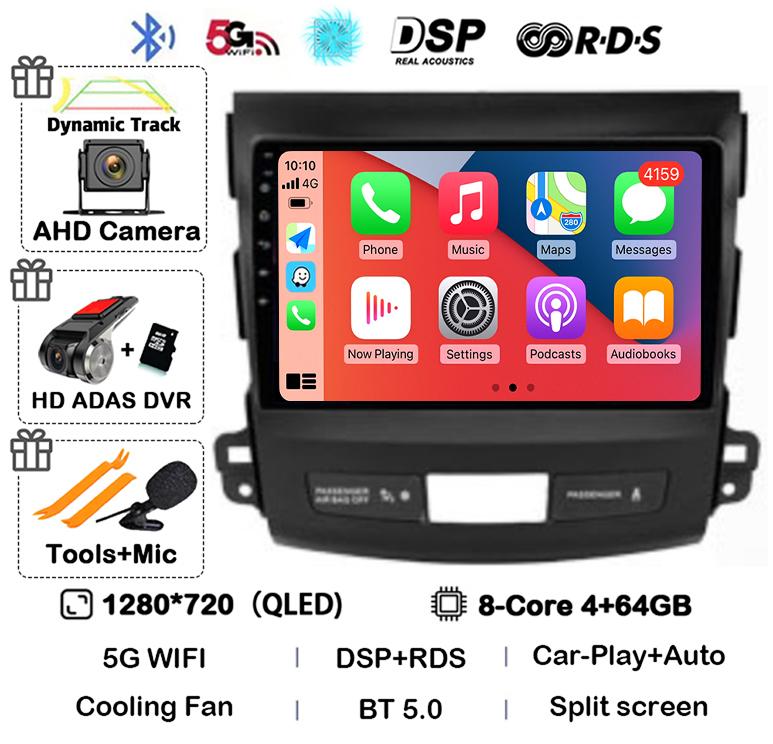 Android 14 Carplay Auto Car Radio For Mitsubishi Outlander 2006-2011 Peugeot 4007 Citroen C-Crosser GPS Stereo Multimedia Player