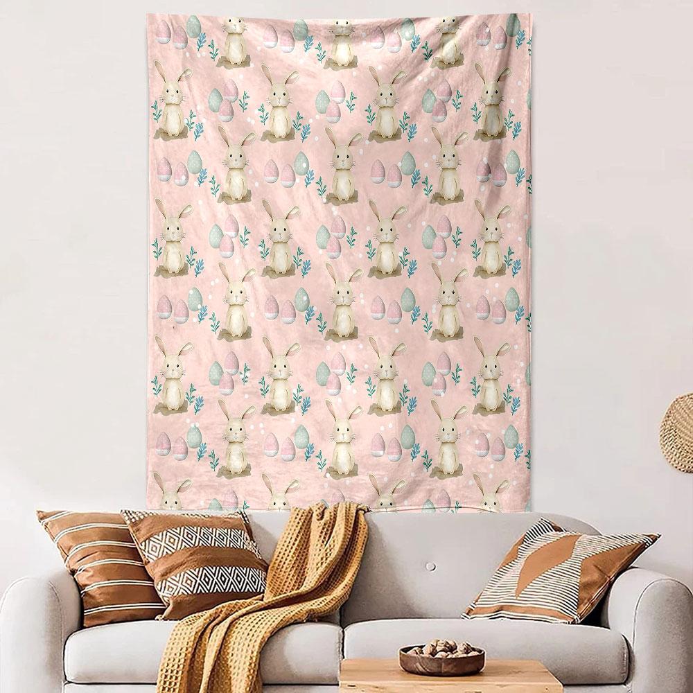 Cute Easter Bunny and Eggs Pattern Patterned Tapestry Decorative Wall Hanging, Home Bedroom Living Room Decor