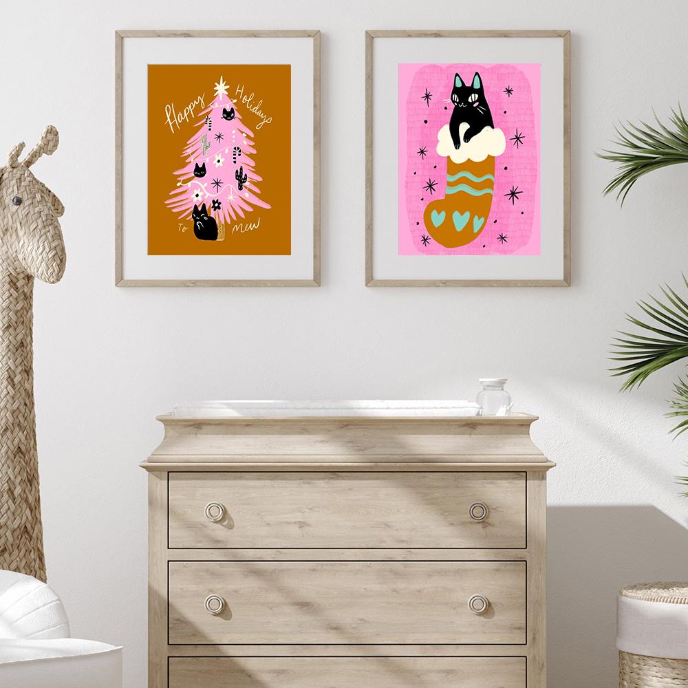 Хэллоуин Черный кот Тыква Осень Настенное искусство Холст Живопись Скандинавский Постер и Принт Рождественские Настенные картины для Декора детской комнаты