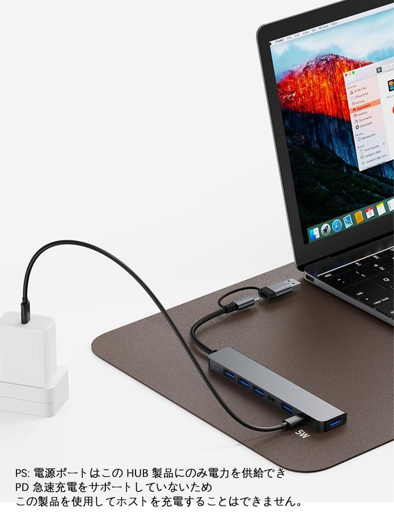 Многопортовый USB-C хаб Zacoora с 1 портом USB, 3 портами USB, кардридером SD/TF, 8-в-2, 3,5 мм + Type-C + 3.0 + 2.0 + &