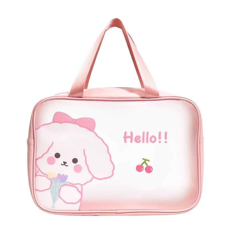 Clear Travel Bag Cherry Puppy Frosted Translucent Waterproof PVC Toiletry Bag Pouch for Washing L