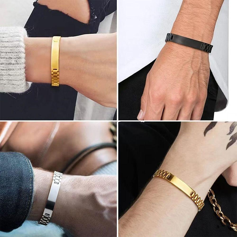 Персонализированный браслет из нержавеющей стали с гравировкой 10 мм - 15 мм, модный браслет на запястье для мужчин, высокополированный, регулируемый