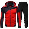 Men Autumn Winter Hoodie Pants Suit Fashion Hooded Splicing Zipper Coat with Elastic Waist Drawstring Pants Set