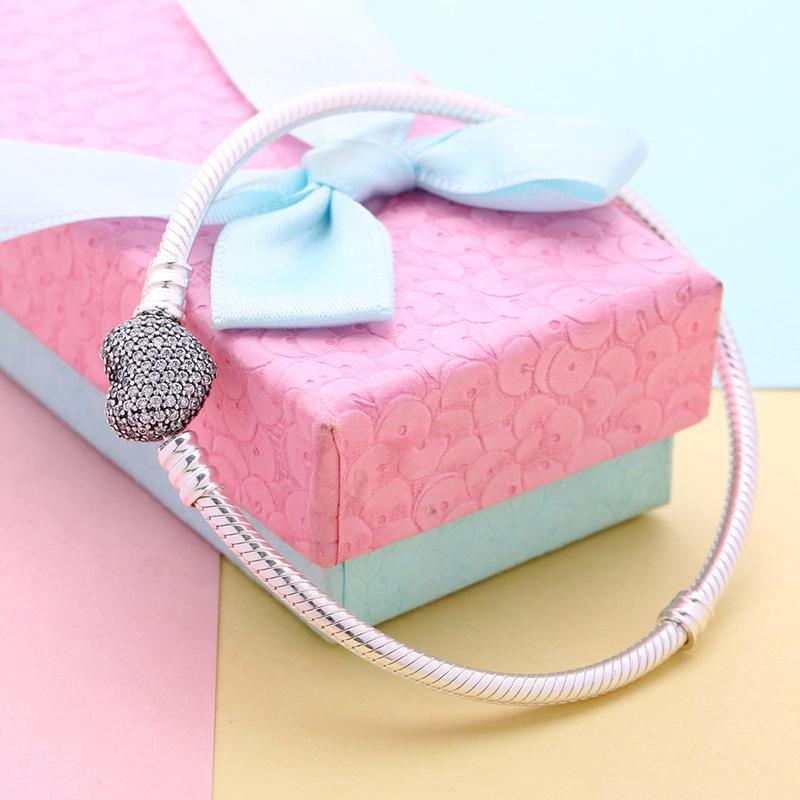 Femme Браслет 925 пробы стерлингового серебра змея браслет-цепочка в форме сердца для женщин Fit Charms Бусины ювелирные изделия подарок