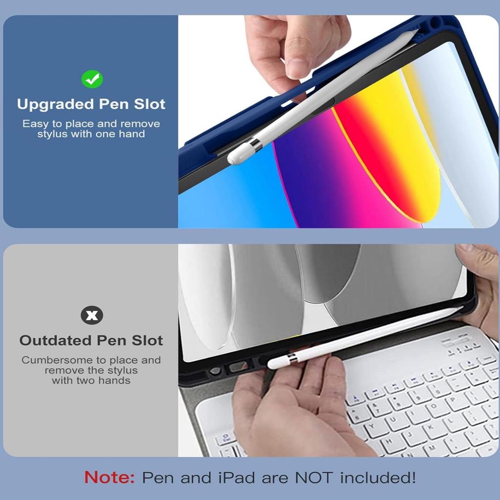 Чехол для планшета iPad Air 1/A16: Магнитная съемная Bluetooth-клавиатура с подсветкой и слотом для стилуса, 10-е поколение