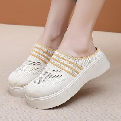 Обувь женская летняя дышащая полушлепанцы женская обувь новая повседневная мягкая подошва сетчатая обувь повседневная нескользящая на одном педале