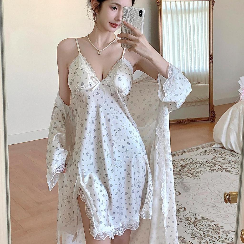 Sexy pajamas, pajamas with chest pads, pajamas women's ice silk, girly suspender pajamas, ice silk loungewear