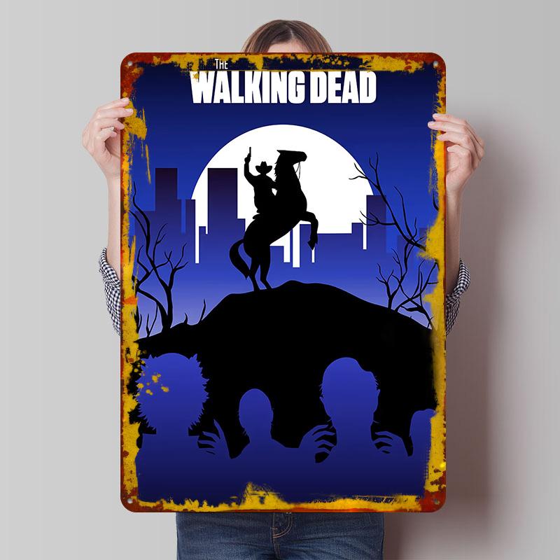 The Walking Dead Silhouette Tinplate Poster Customized Wall Art Vintage Retro Metal Signs for Desk Decor Living Room Decoration