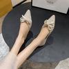 Single Shoes Women's New Bow Pearl Pointed Flat Beanie Shoes Large Size Summer