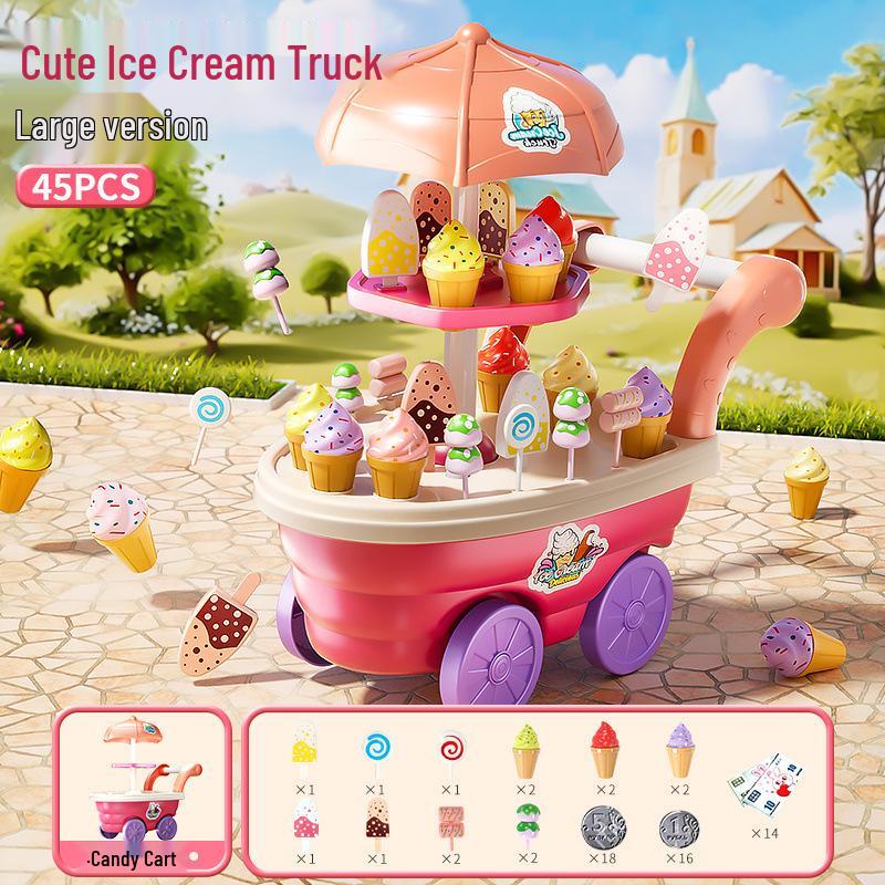 Children's Ice Cream Handcart & Music Toy Set - Ice Cream Machine & Motorcycle Role Play