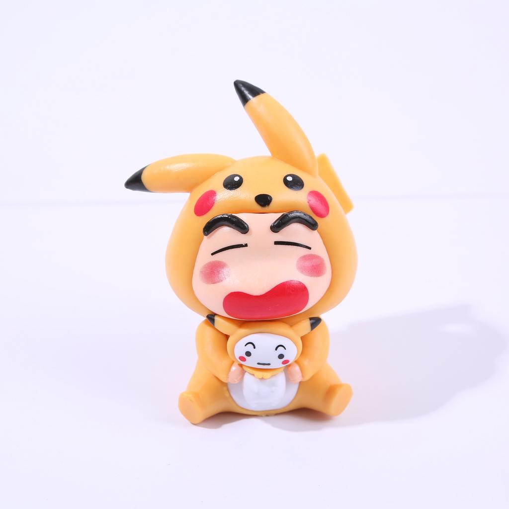 6pcs/set Crayon Shin chan Psyduck Eevee Charmander Bulbasaur Squirtle Action Figure Collection Model Toys