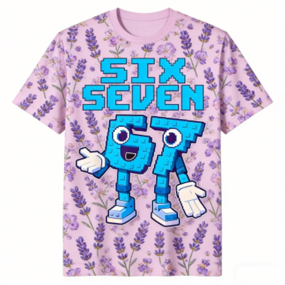 Fashion Kids T-Shirt 67 Six Seven Flower Print Boy and Girl Tees Top Summer Short Sleeve O Neck Casual Outdoor Kids Clothing