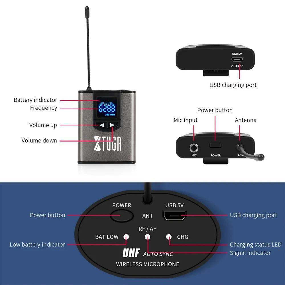 Универсальный беспроводной UHF-микрофон-петличка и гарнитура A1 с металлическим поясным передатчиком