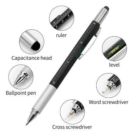 6 In 1 Ballpoint Pen Screwdriver Caliper Level Ruler Capacitive Touch Office Supplies School Stationery Writing Tool